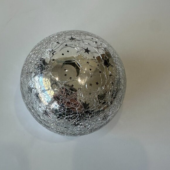 Silver Crinkle Glass Light Up Globe with Night Sky Stars & Moon - Picture 3 of 4